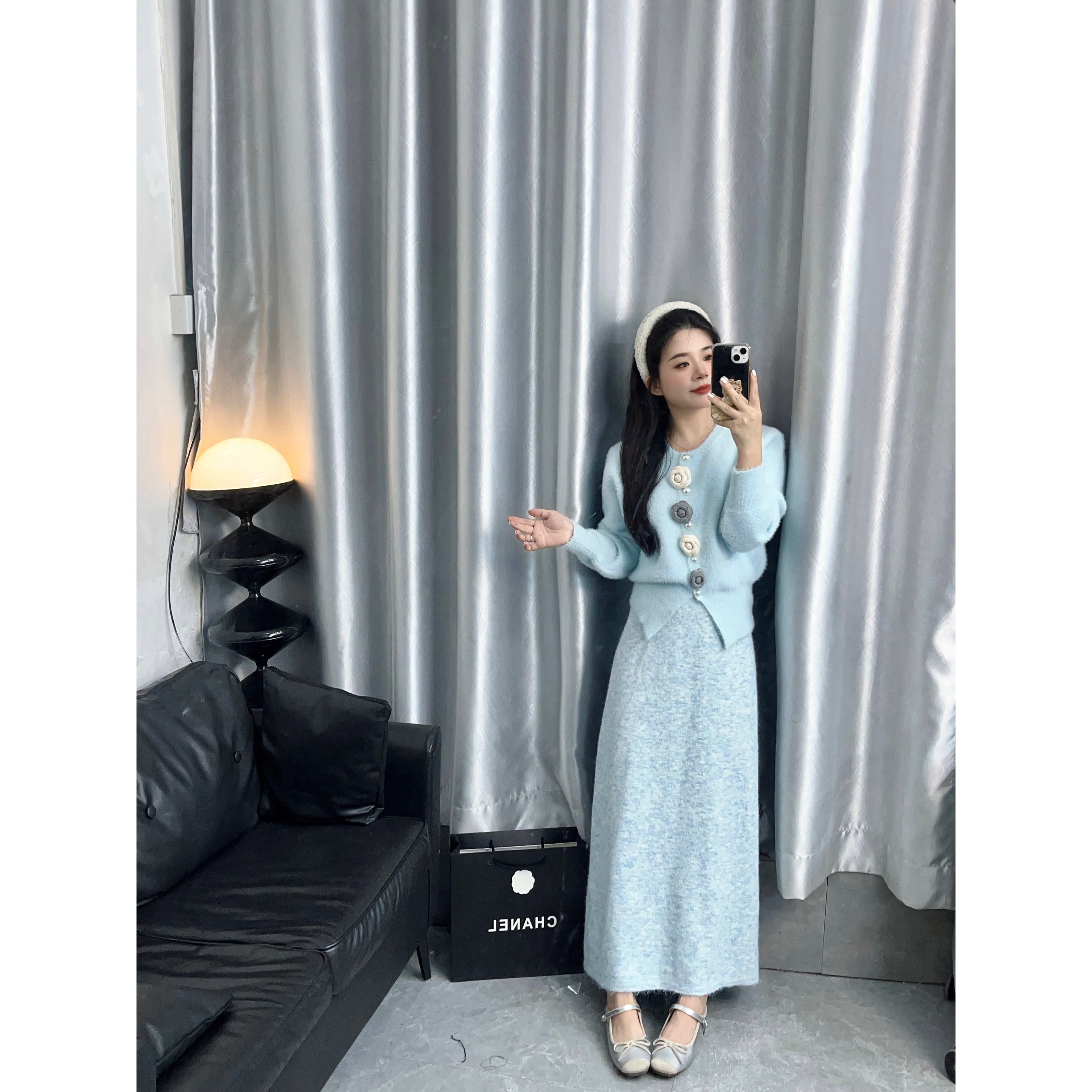 【虎妹推荐】小个子甜美湖蓝色针织毛衣半身裙两件套