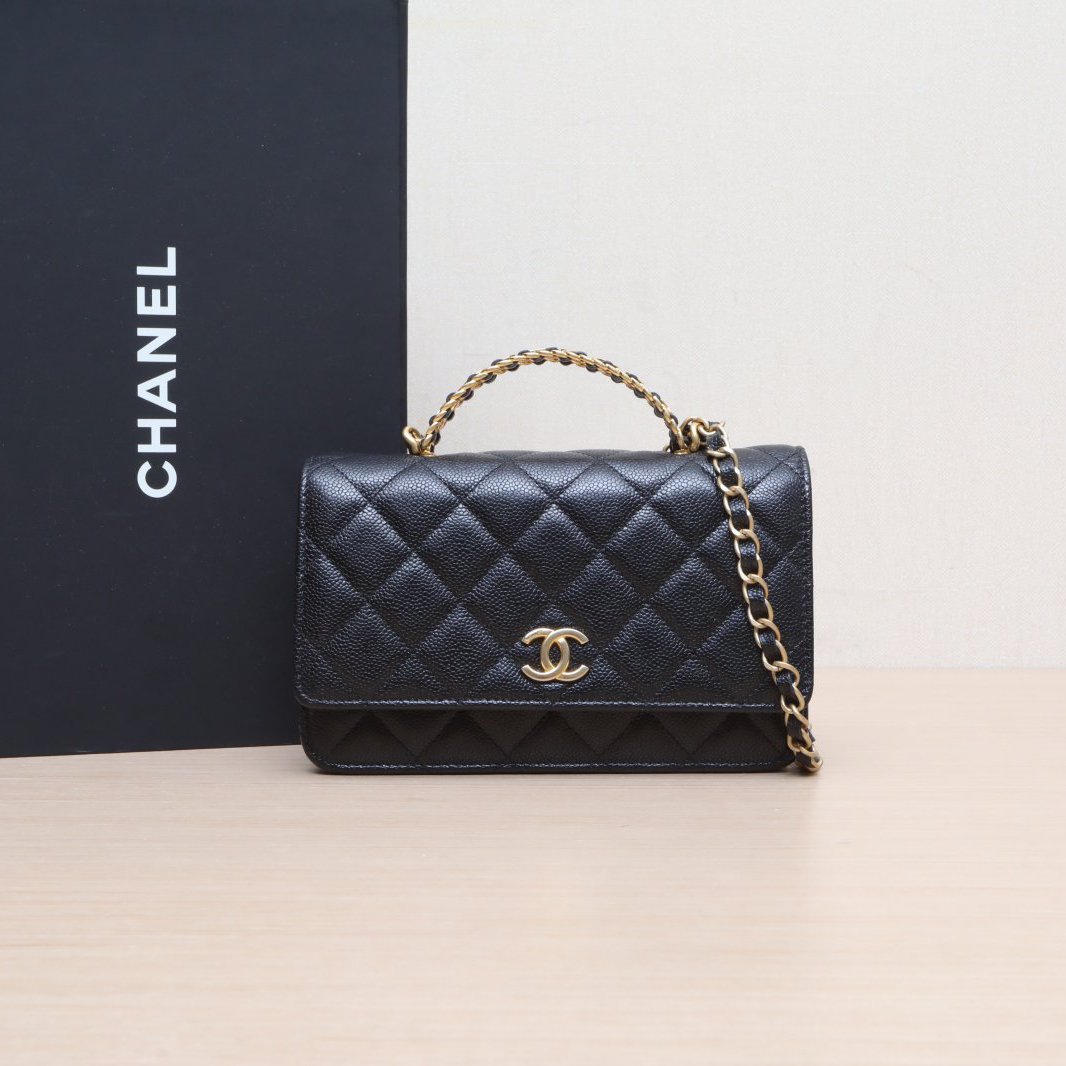 99新 Chanel/香奈儿 小花6花 23P CF 手提WOC 黑色 芯片 金扣包