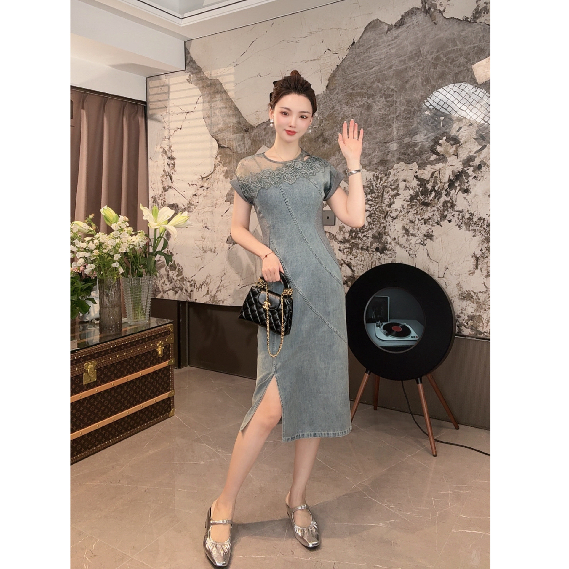 【DuoDuo·Studio】雅典斜影气质百搭设计风牛仔连衣裙-252266