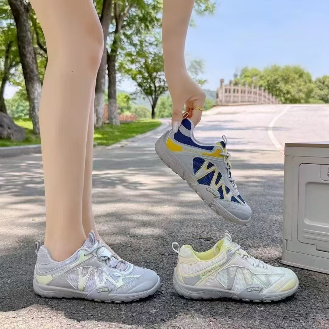 韩版厚底网面透气德训鞋2025夏季新款拼色小众轻便透气休闲鞋