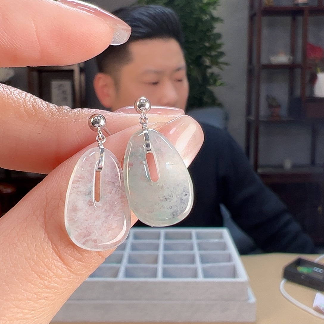 翡翠耳饰18K金镶嵌耳环44