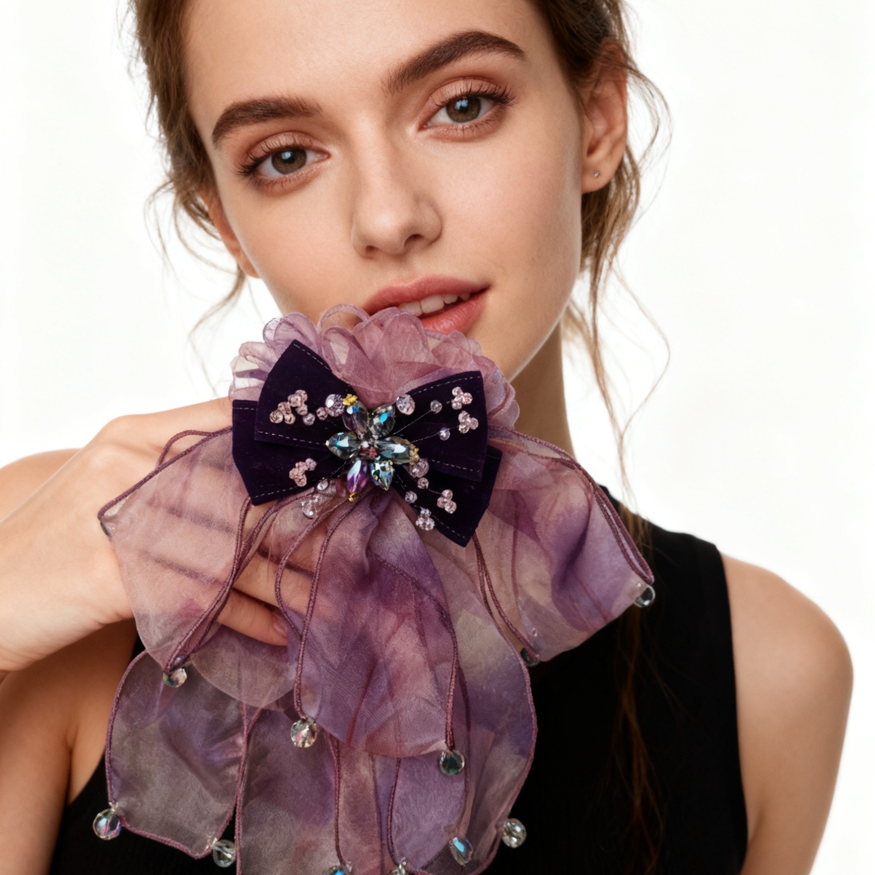 A8090编号紫莹轻奢发饰蝴蝶结大弹簧夹