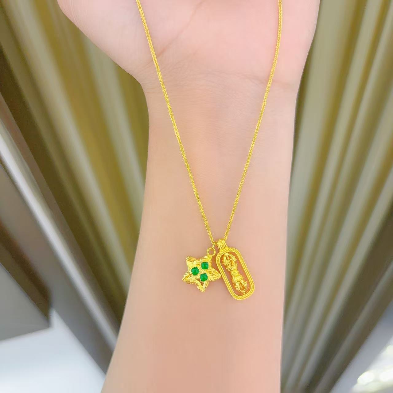 足金999金刚杵星星套链时尚百搭黄金首饰项链