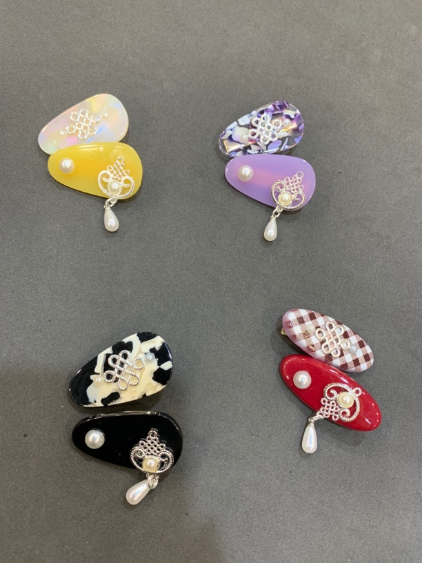 民族风边夹千金风原创设计女发夹时尚镶嵌发饰首饰素款弹簧夹