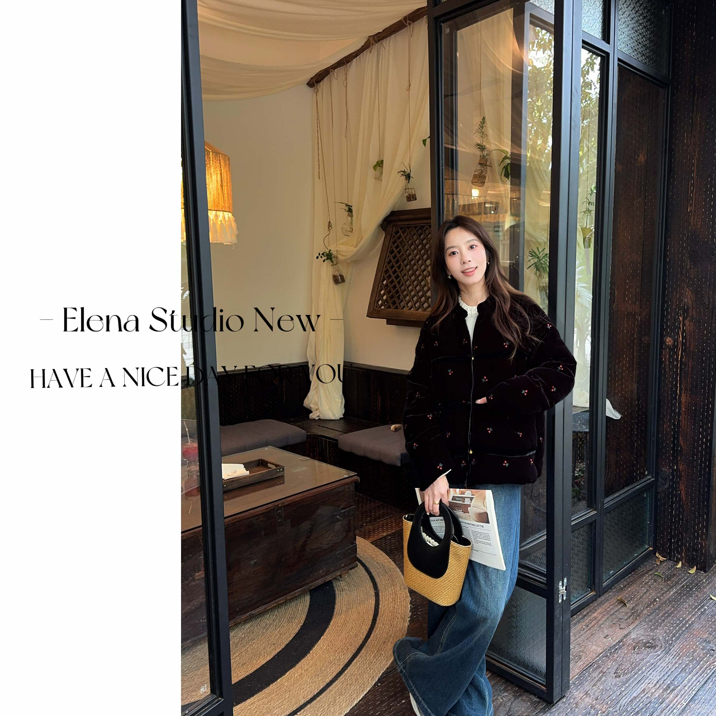 大甜甜【夜樱】设计感精致丝绒高订开衫气质温柔羽绒服