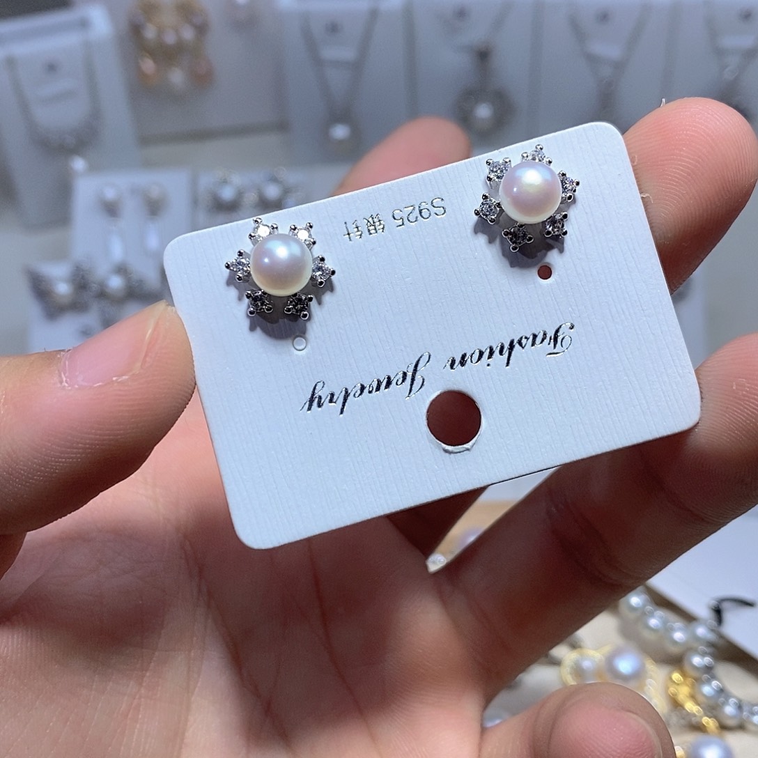 耳饰银S925镶嵌淡水珍珠