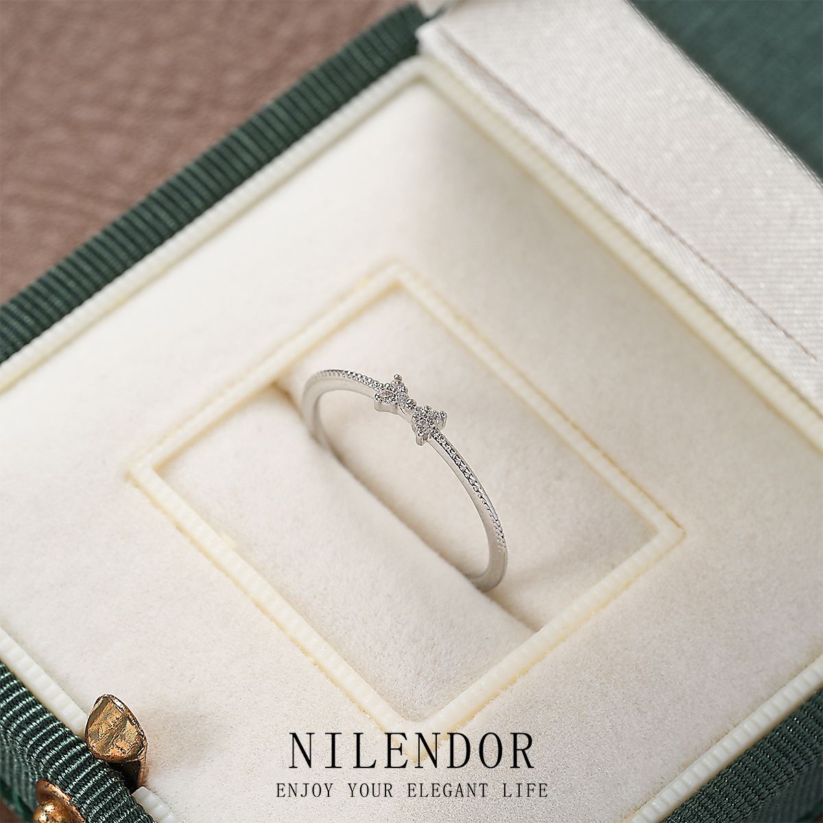 铜合金合成锆石戒指 D-88精致时尚小众蝴蝶结戒指