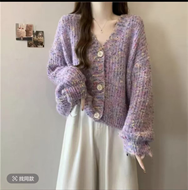 女春夏季毛针织衫彩点针织宽松外套气质短款韩版上衣小香风温柔