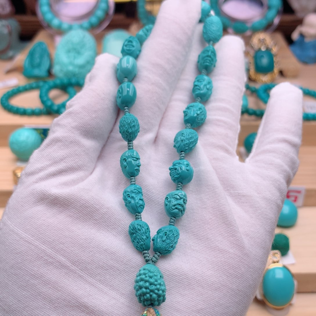 绿松石珠宝奇石未镶嵌18罗汉手持