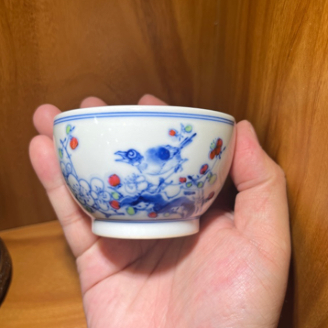 熙工坊 陶瓷手绘主人杯 青花花鸟 全手工 景德镇高温瓷