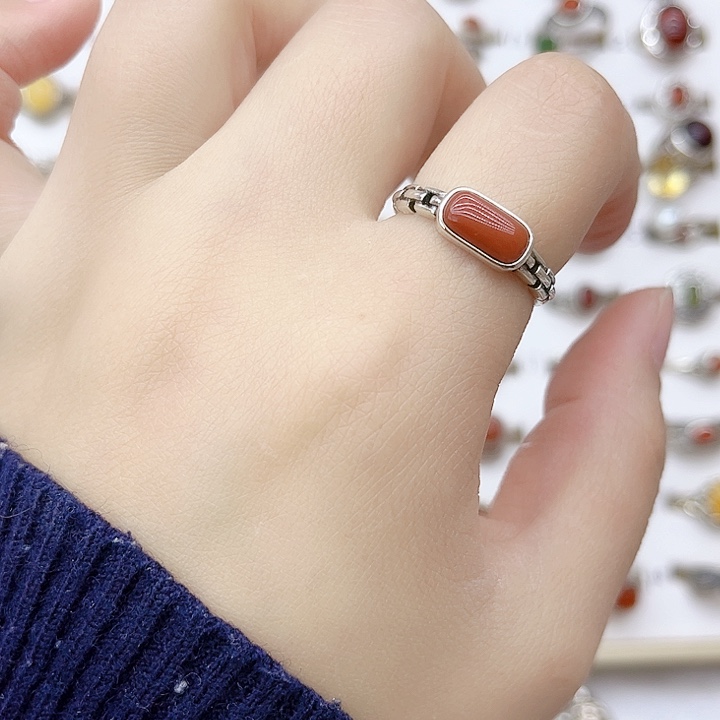 玛瑙/玉髓戒指银S925镶嵌925银