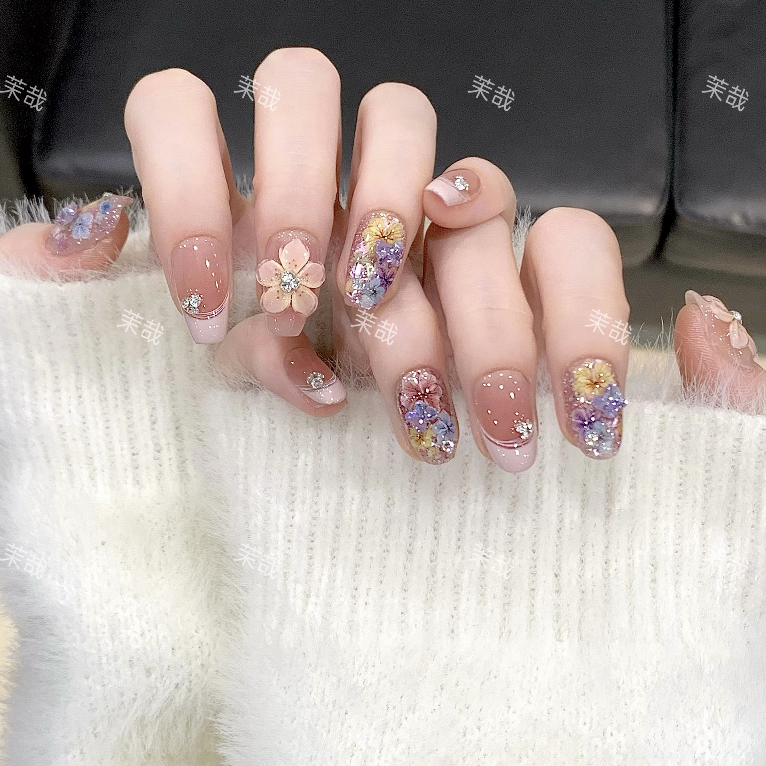 茉哉心心现货【塞纳花房】纯手工定制美甲拆卸穿戴甲A4042