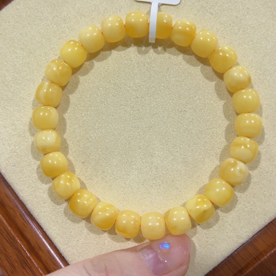 蜜蜡手链未镶嵌8.3m满蜡黄白花