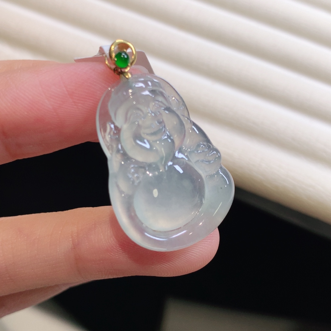 翡翠颈饰18K金镶嵌财神