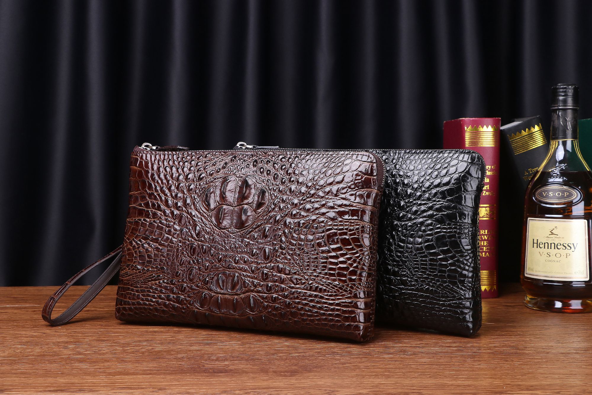 8-335男士手拿包鳄鱼骨头纹夹包腋下包真皮大容量腋下包