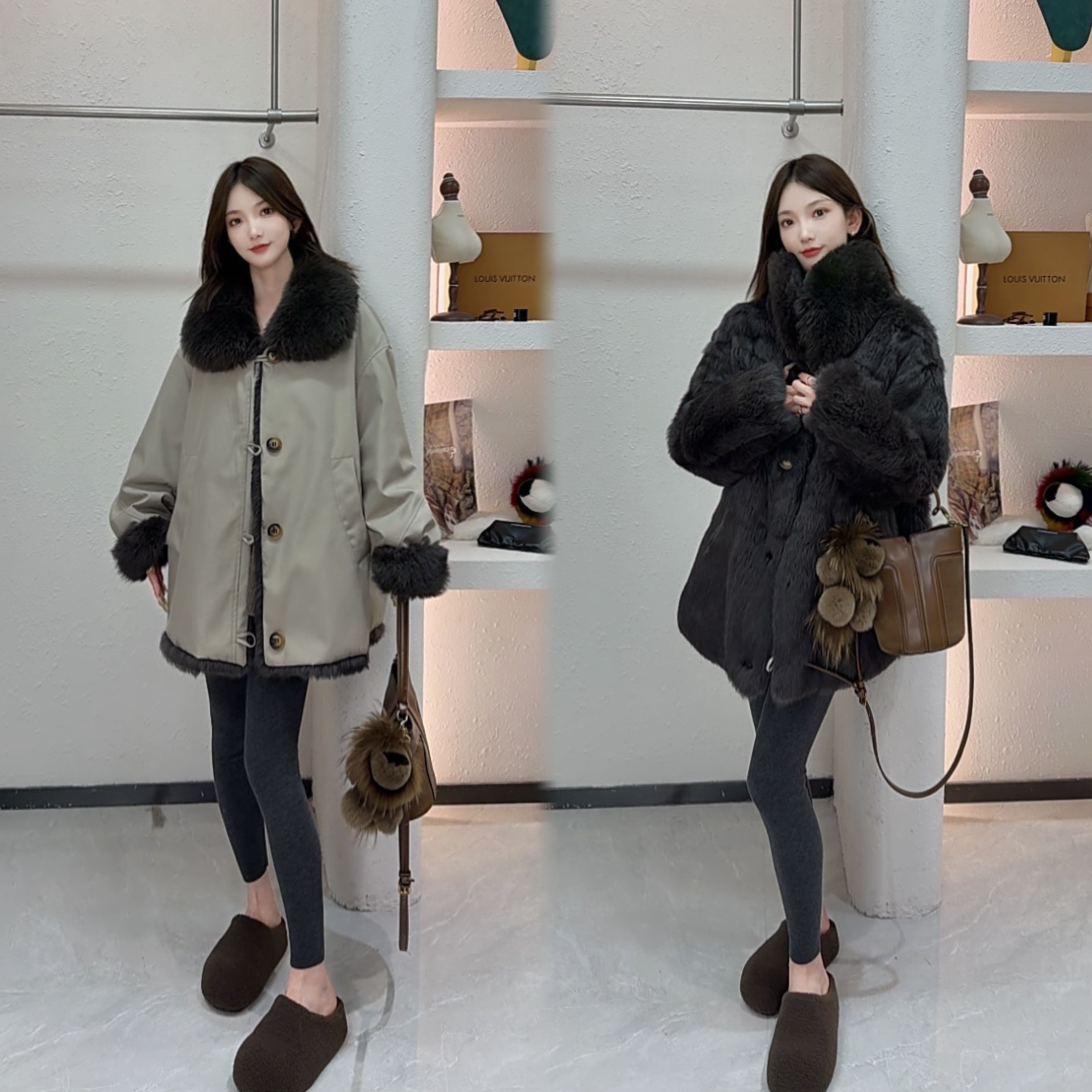 【冬至】新款皮毛一体两面穿时尚休闲派克皮草女士冬季保暖外套厚
