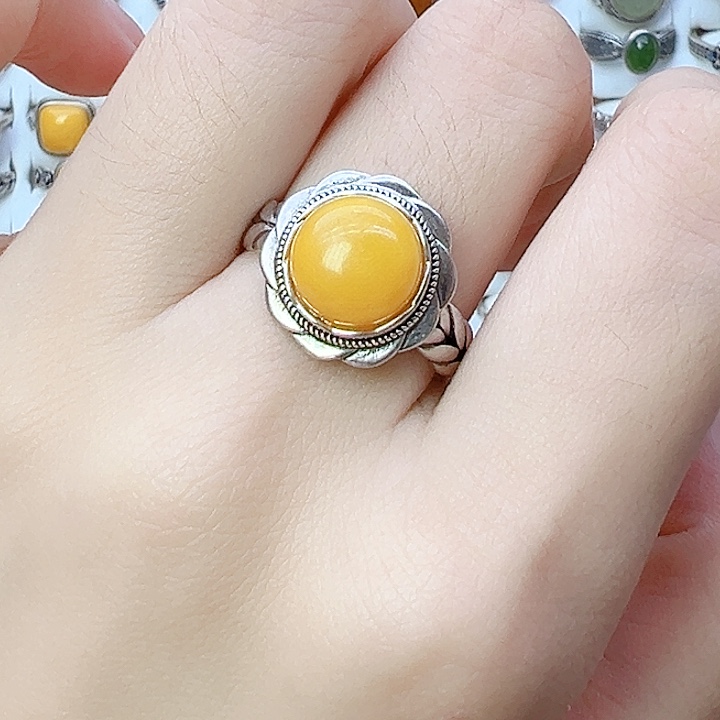 蜜蜡银S925镶嵌戒指