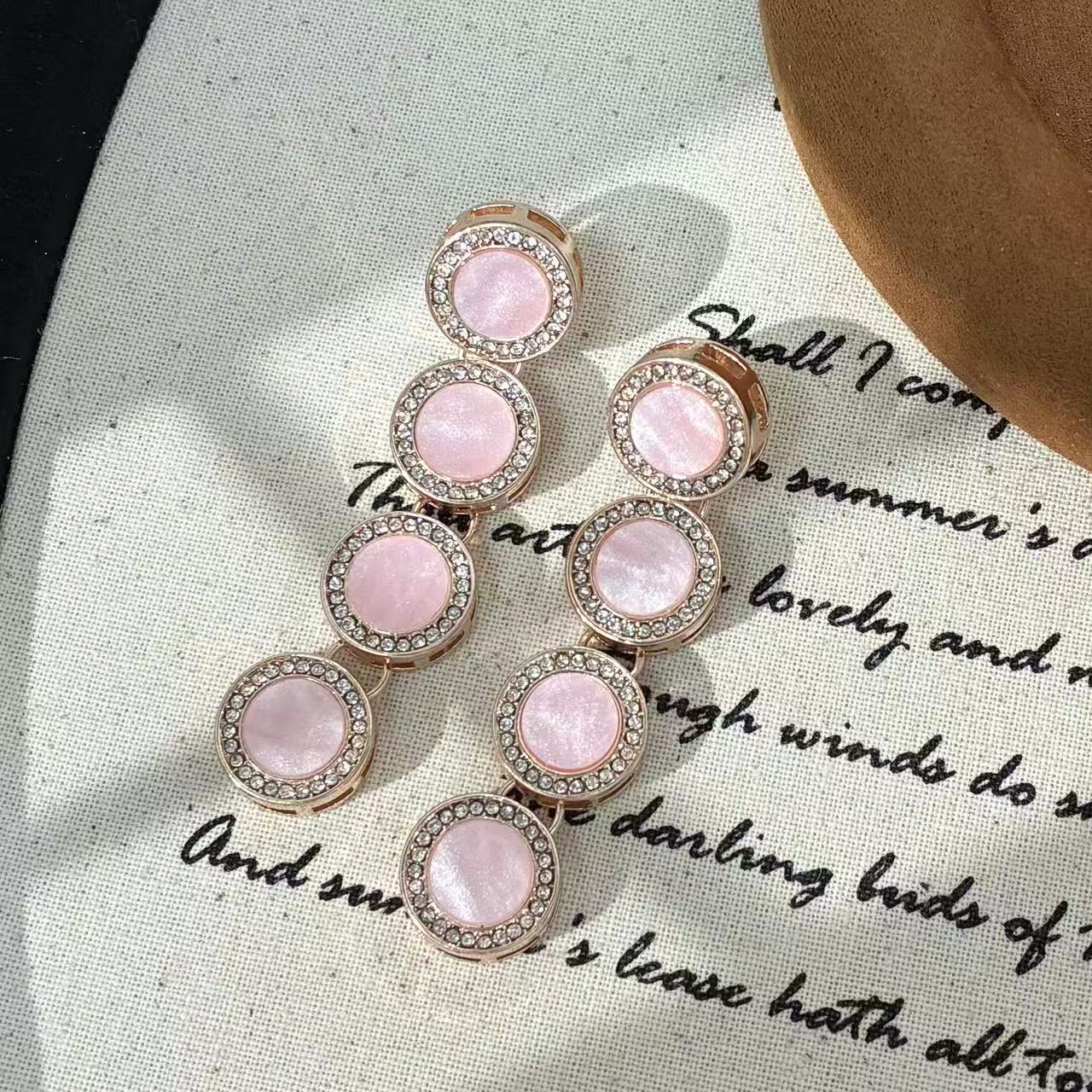 铜合金合成锆石耳饰 远远（YY463） 时尚百搭气质粉色吊坠