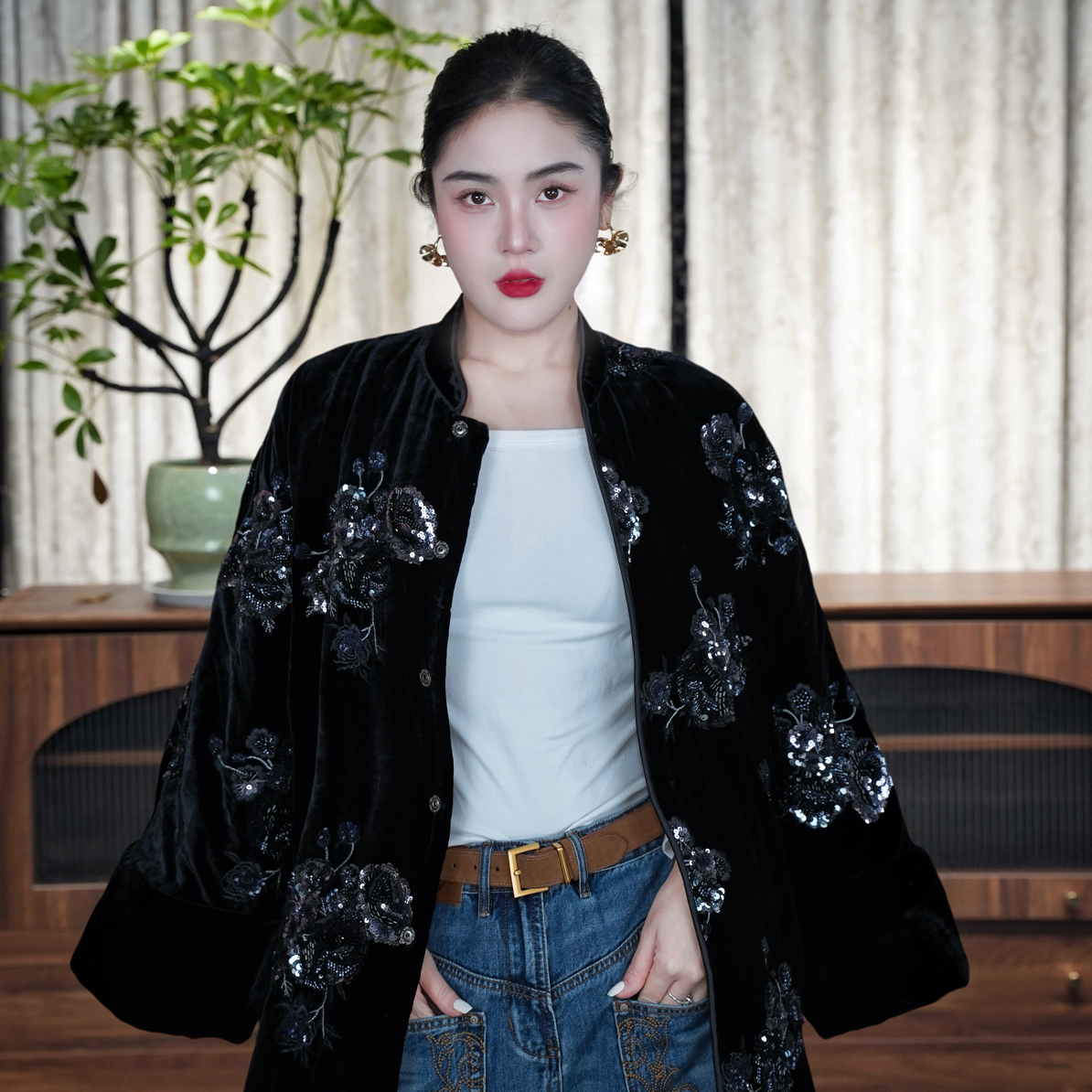 花汀堂·重工真丝丝绒定制刺绣羊绒棉服定制