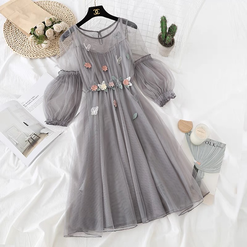 ［依易原创］小众仙女花朵网纱吊带套装裙A1108