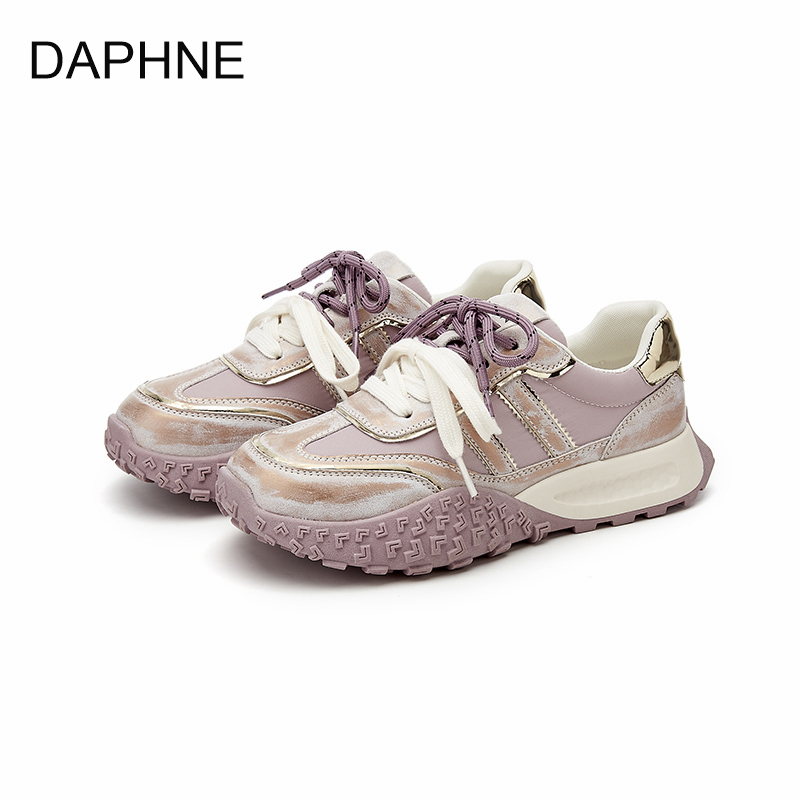 达芙妮2025秋季新款厚底阿甘鞋百搭双系带运动复古擦色德训鞋