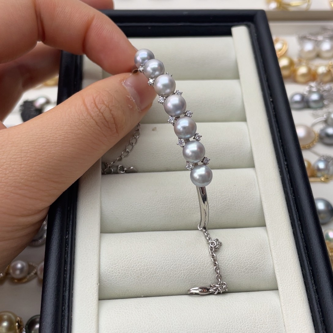 海水珍珠银S925镶嵌手镯