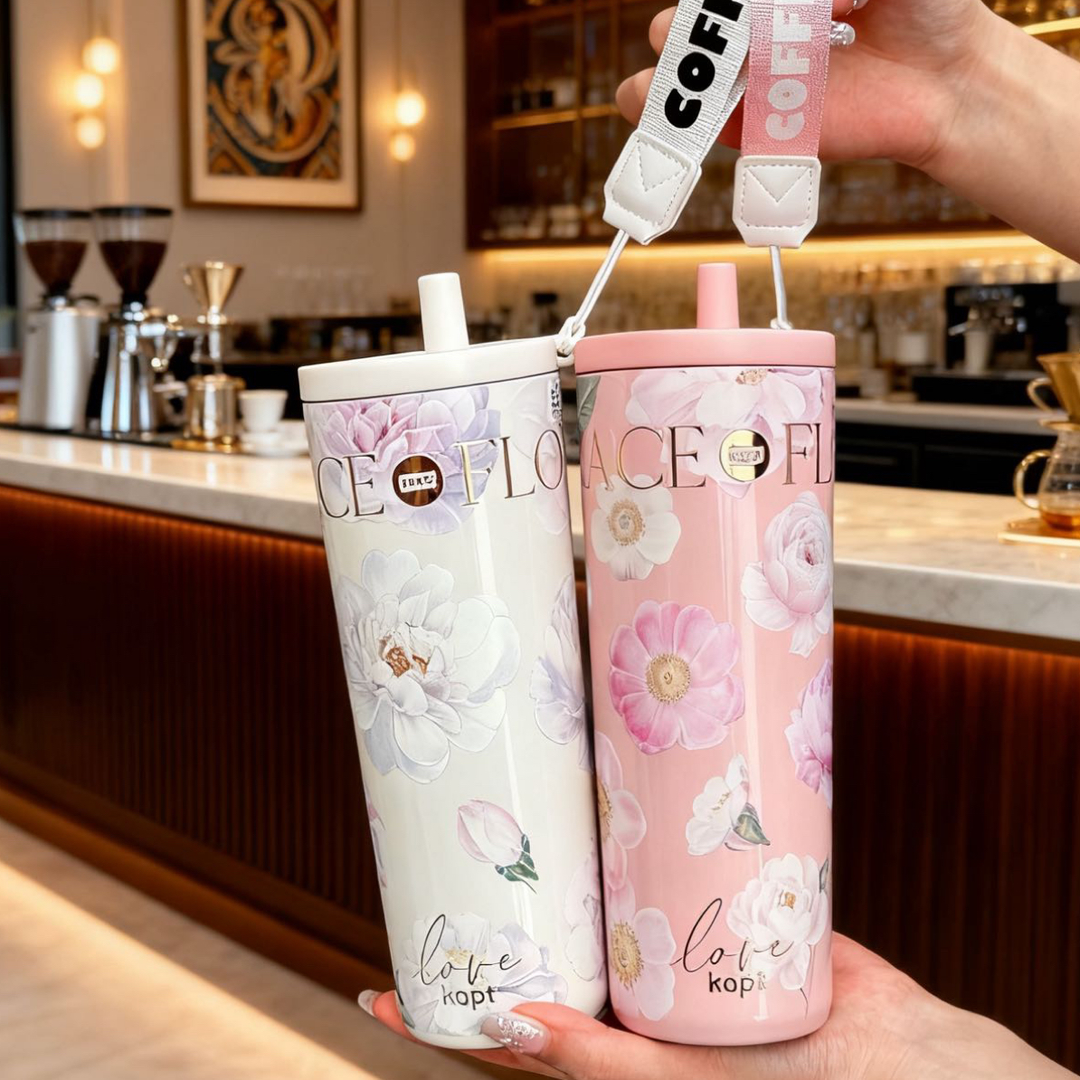 彬彬自用高颜值吸管保温杯陶瓷内胆大容量小众女神桌面吸管杯