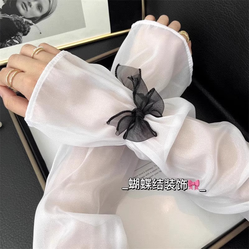 冰丝防晒袖套女2025新款蝴蝶结夏季手袖防紫外线手套宽仙女风冰袖