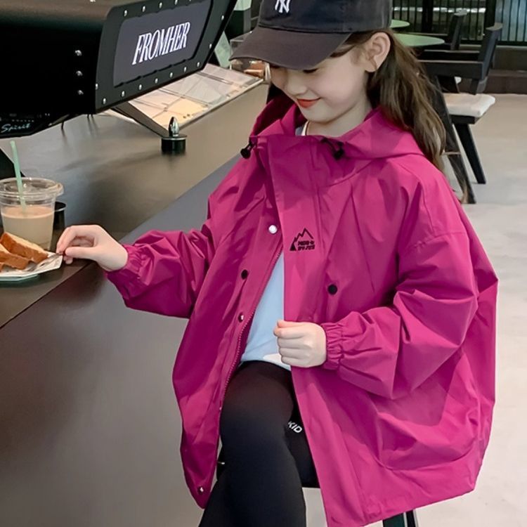 女童冲锋衣外套秋装2025新款洋气儿童春秋款小女孩运动连帽上衣潮
