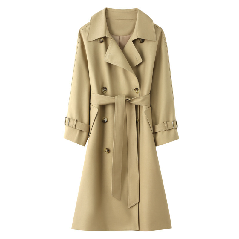 双排扣翻领风衣长袖收腰春秋宽松型