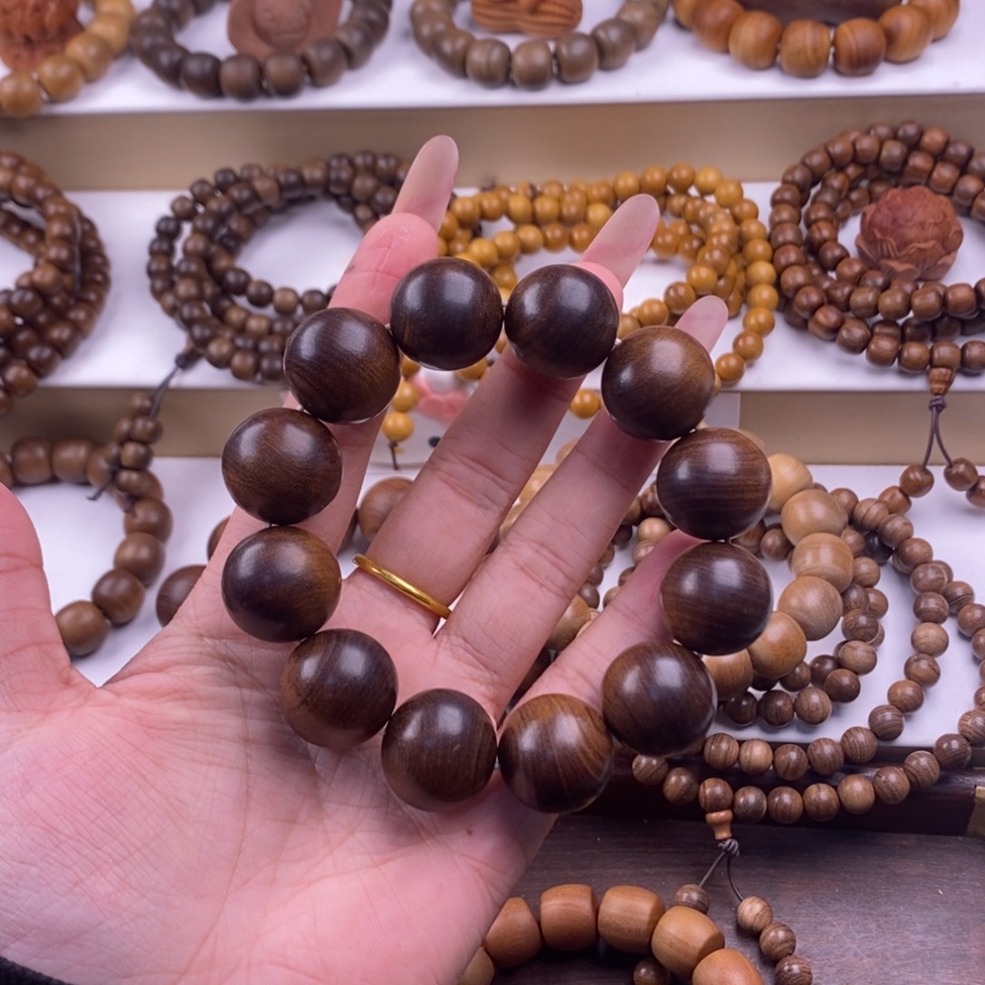 征***服檀香木手串/手链2.0黑肉沉水奶香树心虎皮