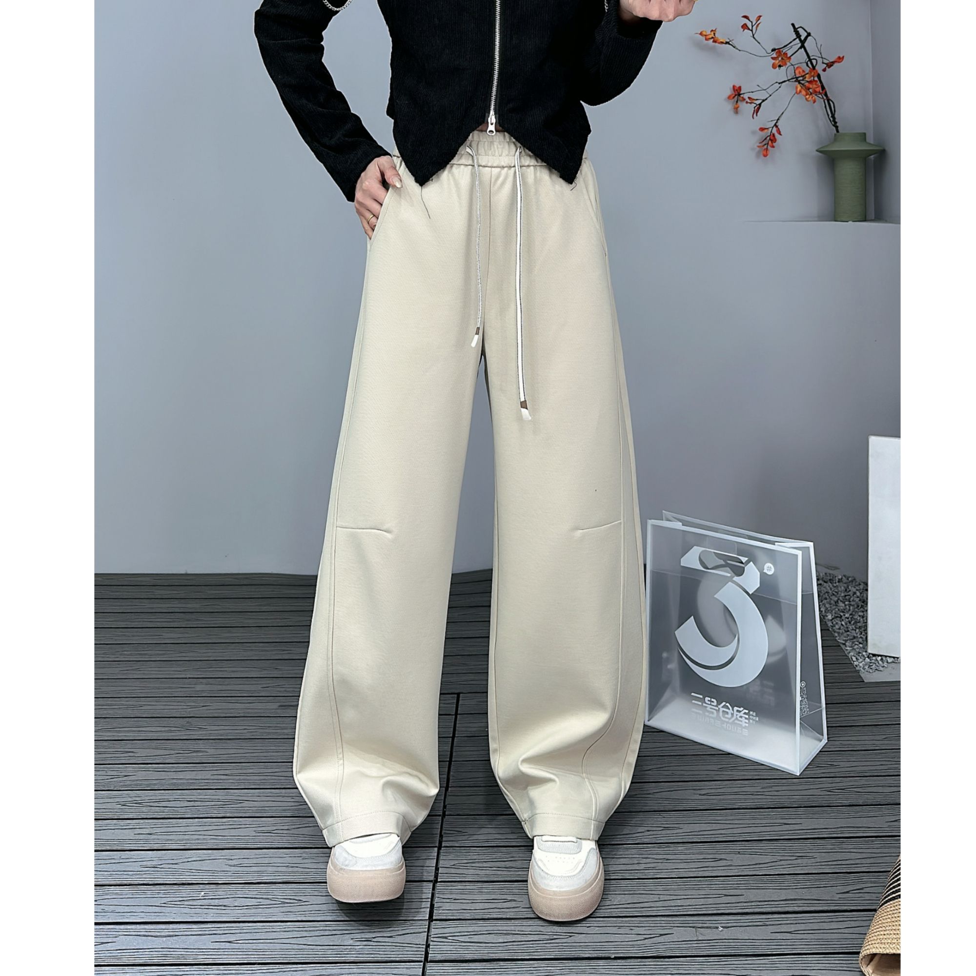 PHM8606（聚水潭）拼接运动风时尚百搭垂感显瘦长裤宽松女士休闲裤