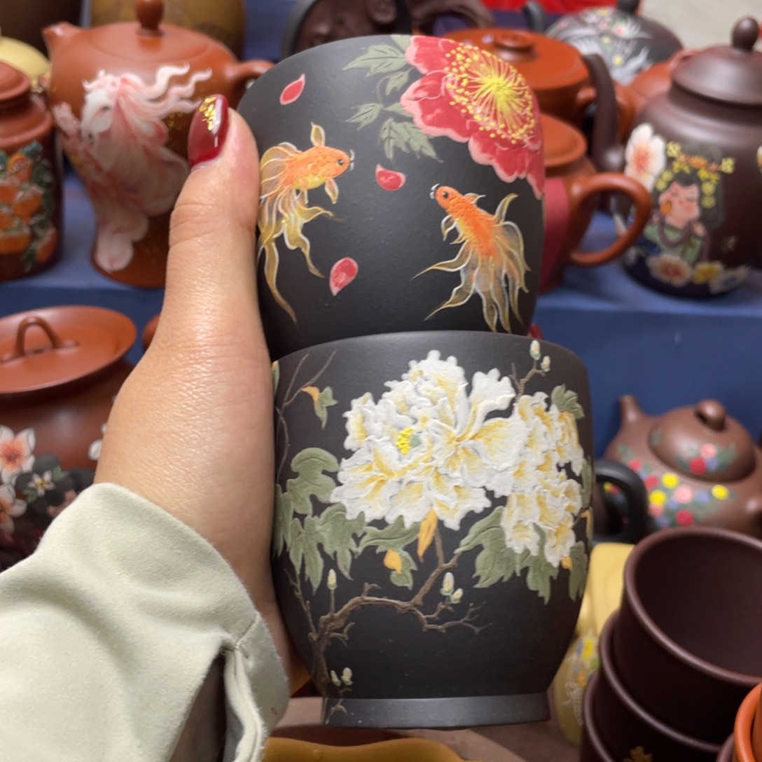 蝴***c红泥茶杯紫砂主人杯一对