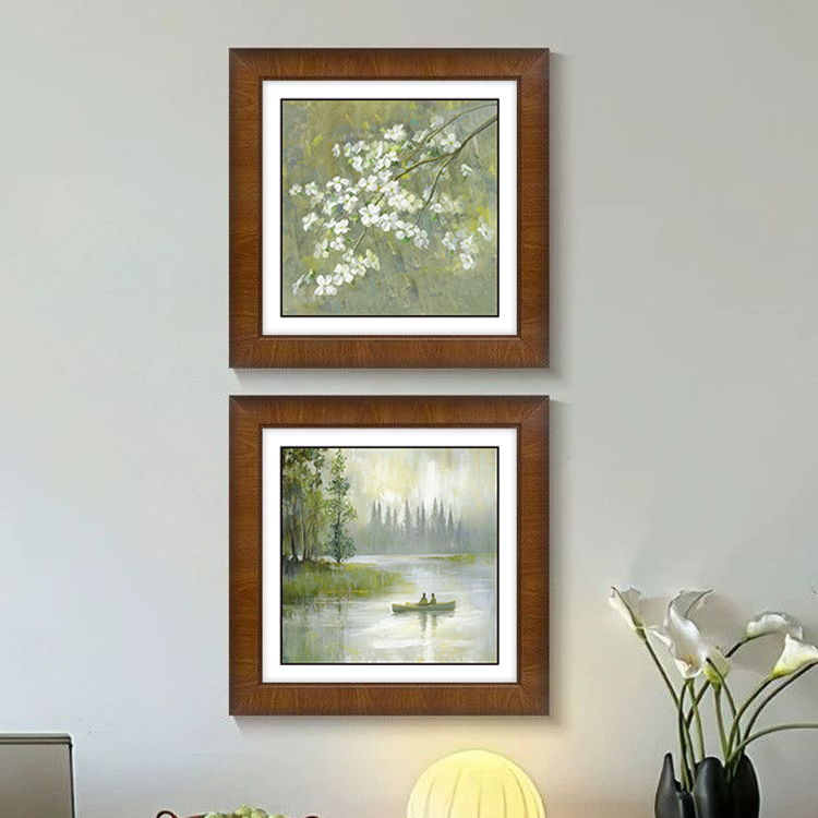 复古绿色系组合挂画法式中古风客厅餐边柜装饰画高级感餐厅画FR51