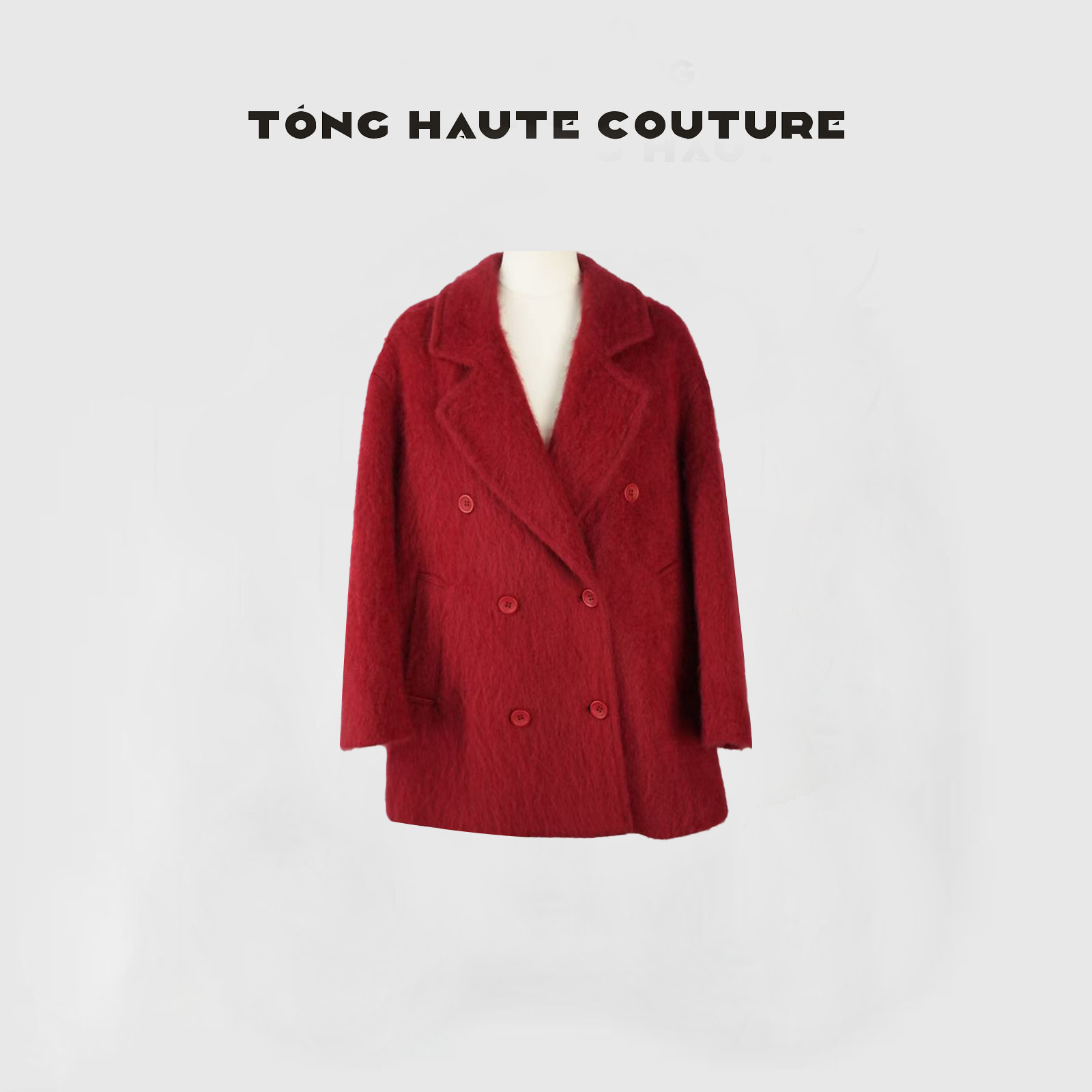 【希愿】冬季新款山羊绒+羊毛时尚新年红拉毛大衣 YW748