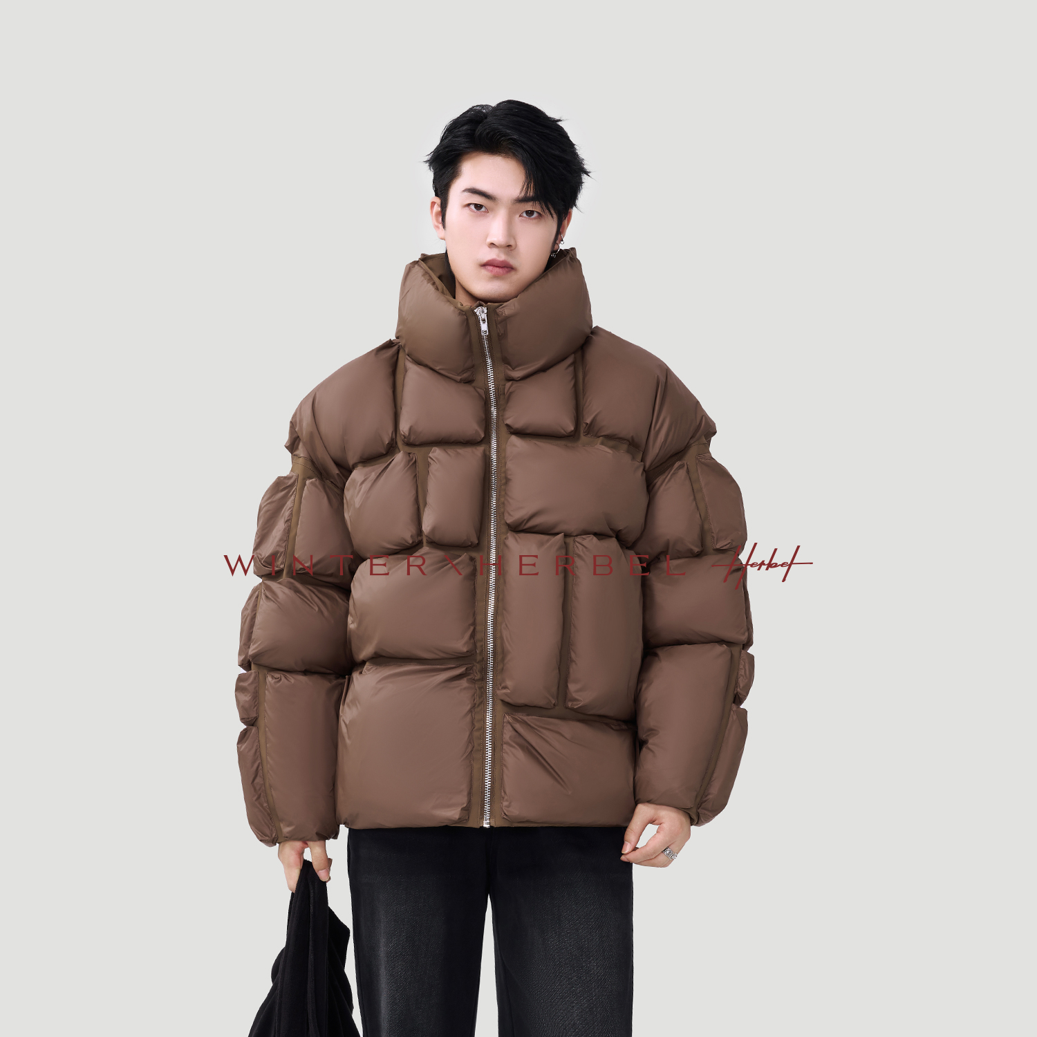 HERBEL/黑白冬季男士羽绒服时尚休闲潮流户外保暖