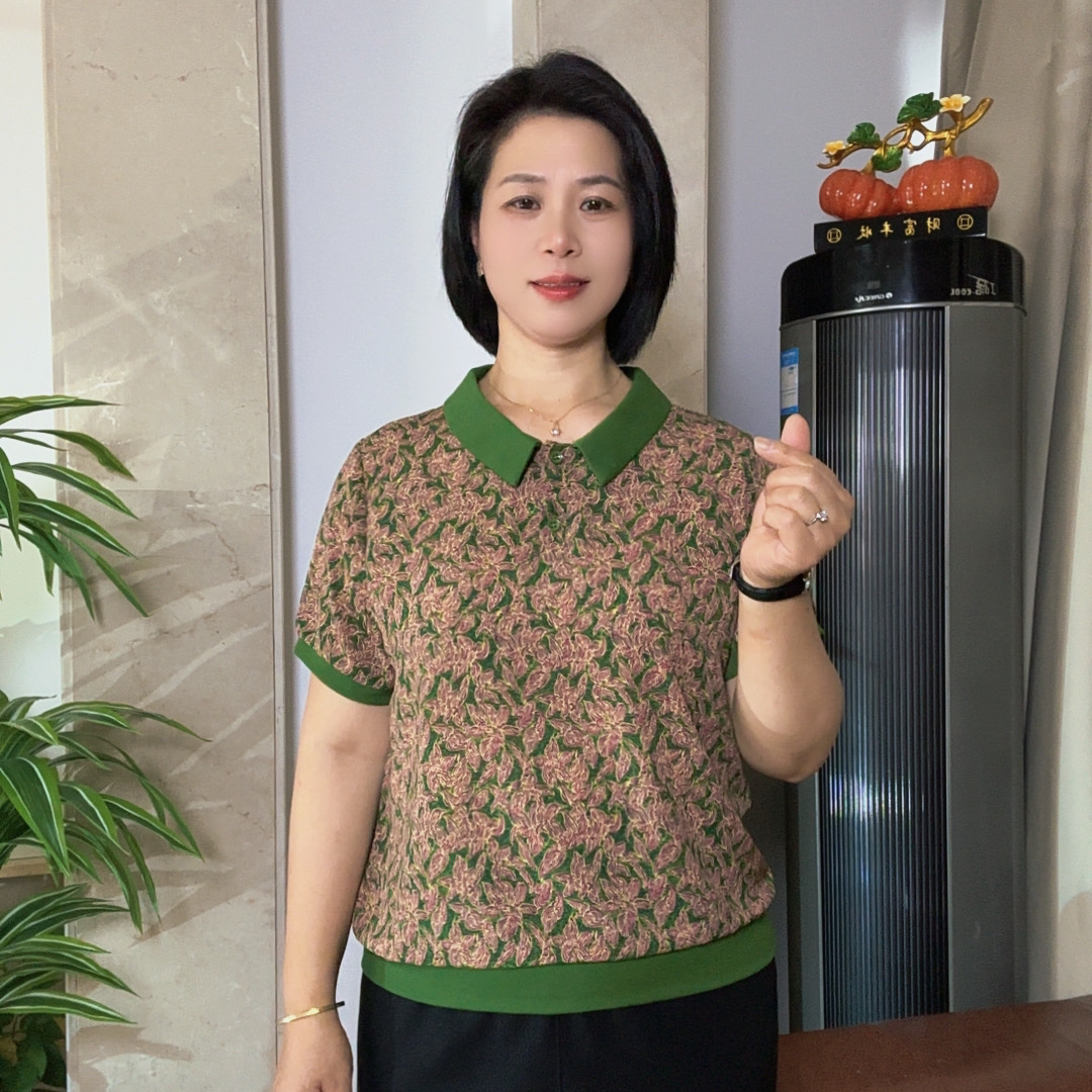 2025夏季新款短袖妈妈装流行欧拉时尚潮牌女宽松休闲风冰丝后妈裙