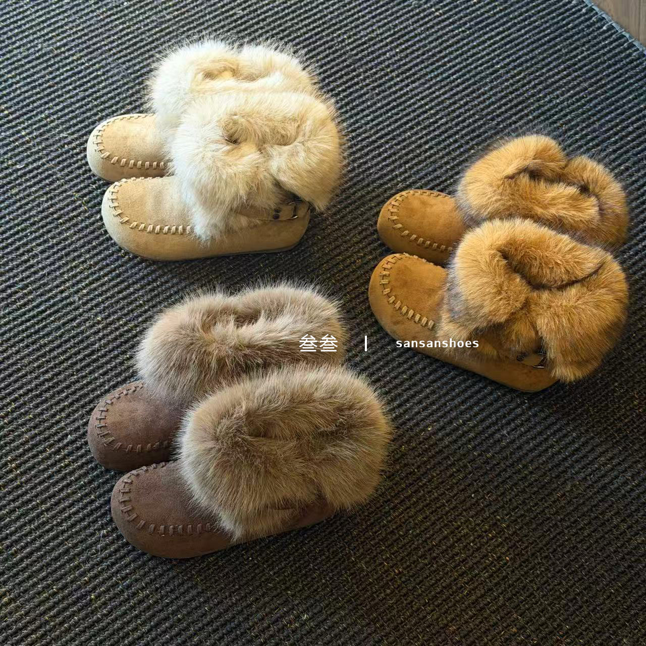 冬季外穿保暖中帮厚款时尚雪地靴韩版皮带扣斯拉夫雪地靴