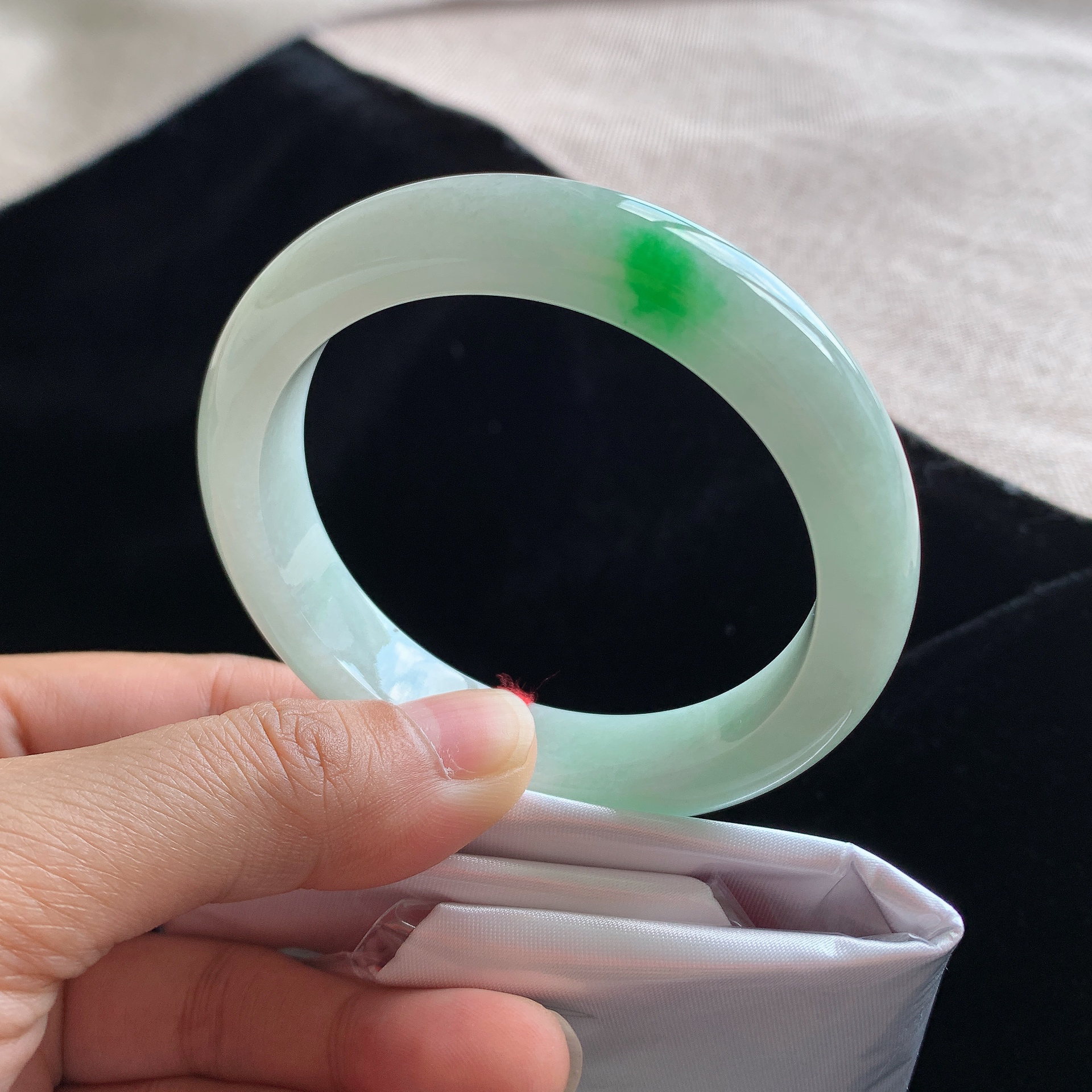 54圈飘阳绿白底青翡翠手镯缅甸天然a货老坑时尚百搭手镯505-3-4