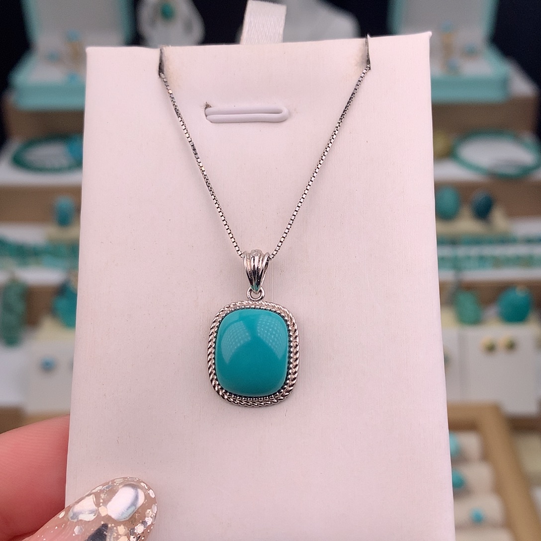 绿松石银S925镶嵌吊坠(赠链)