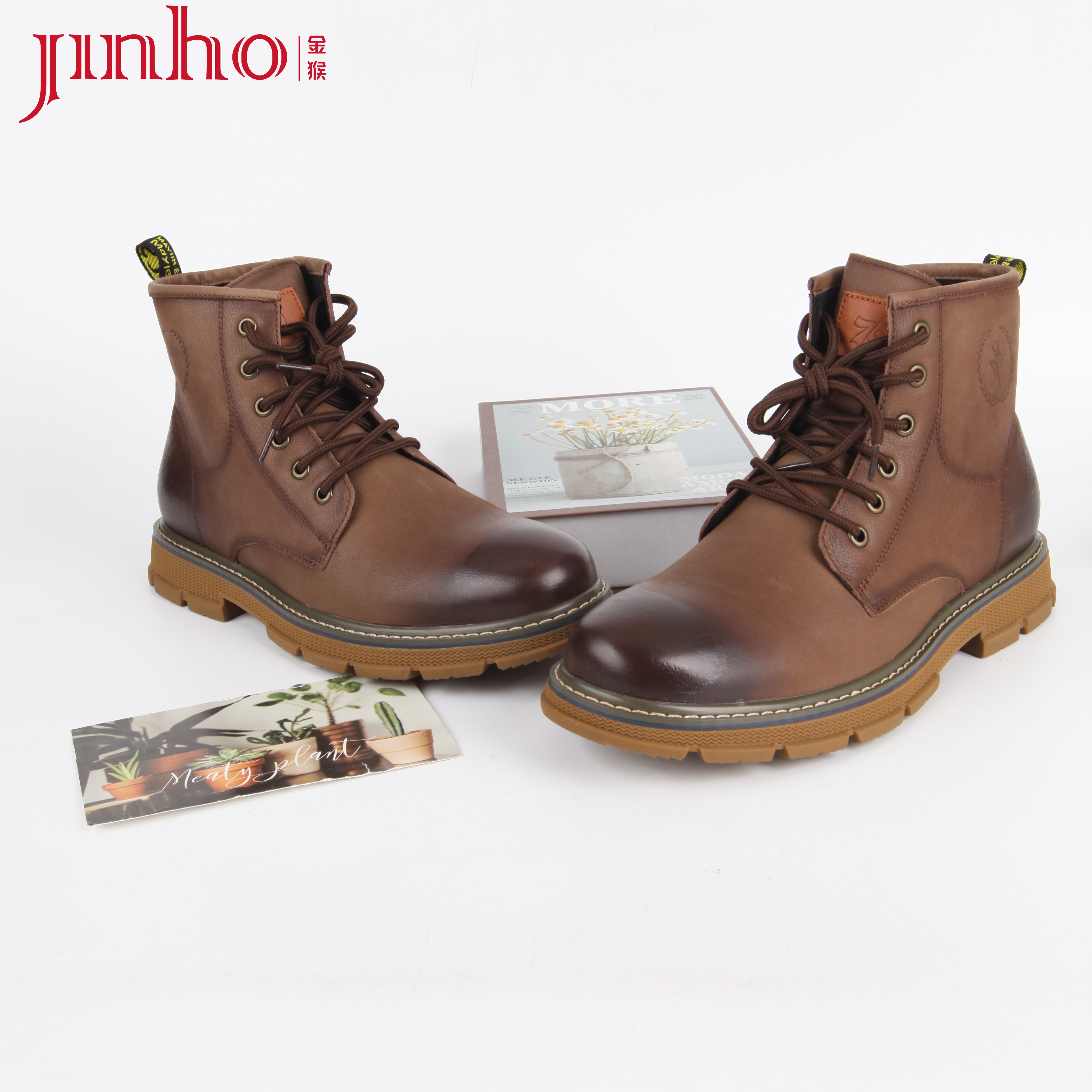 Jinho/金猴英伦加绒冬季真皮男靴英伦风