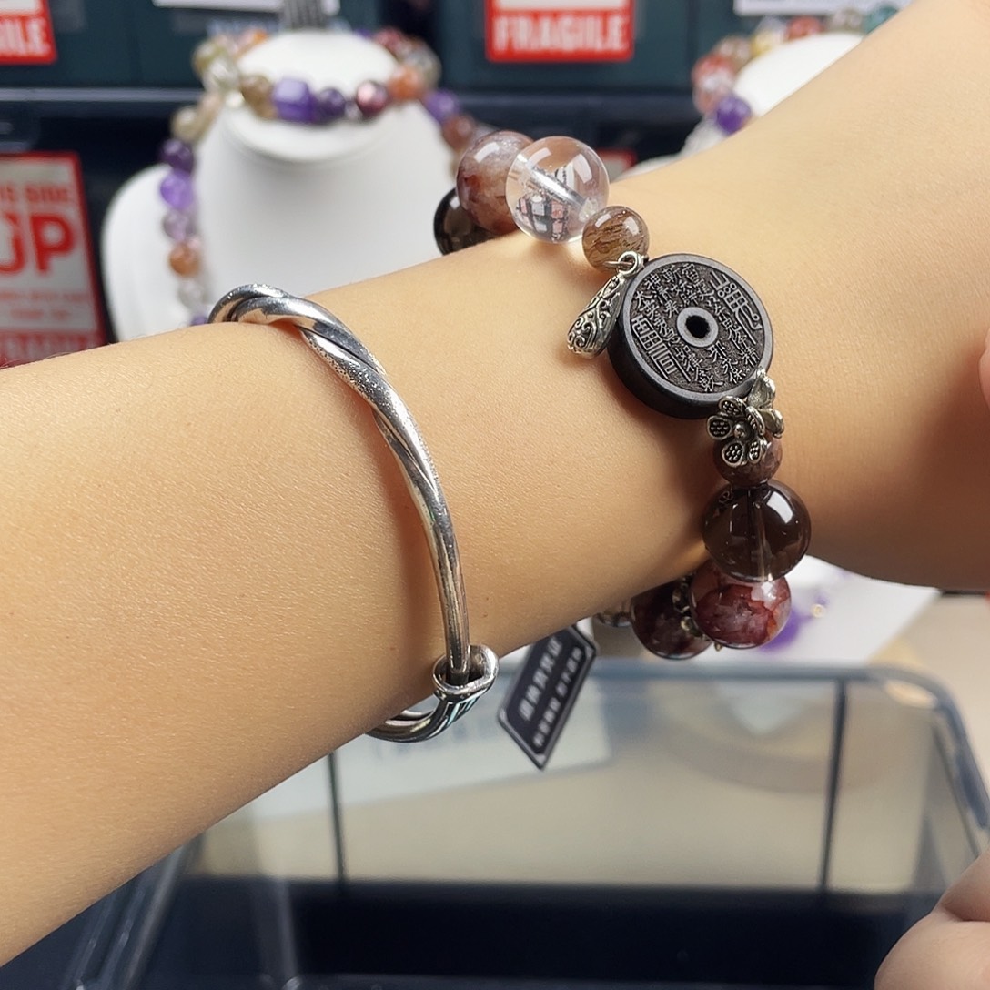 烟晶银S925镶嵌手链