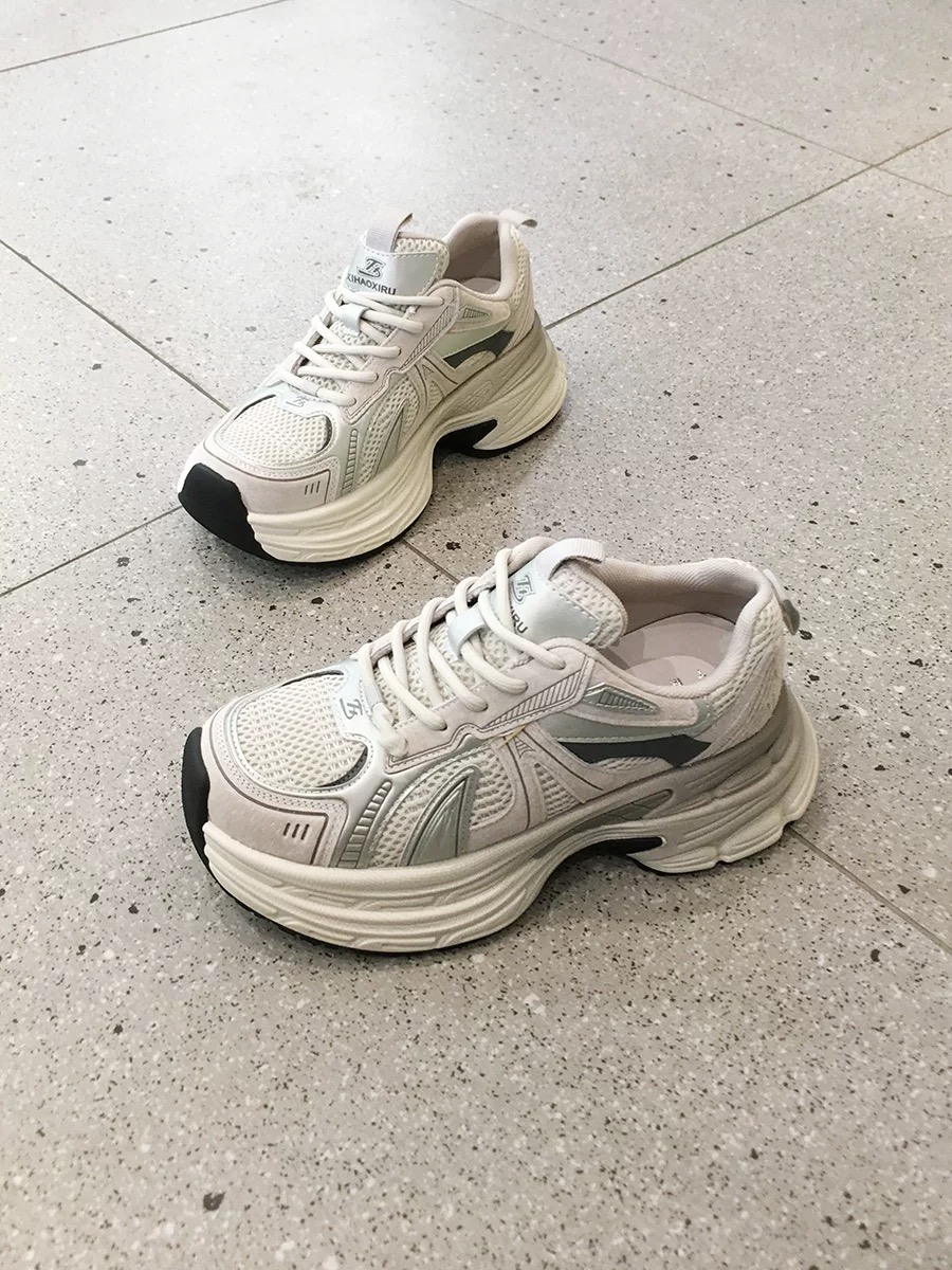 网面老爹鞋女新款磨砂皮厚底增高运动鞋休闲百搭透气跑步鞋子