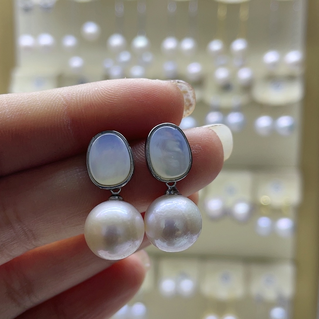 淡水珍珠耳饰银S925镶嵌