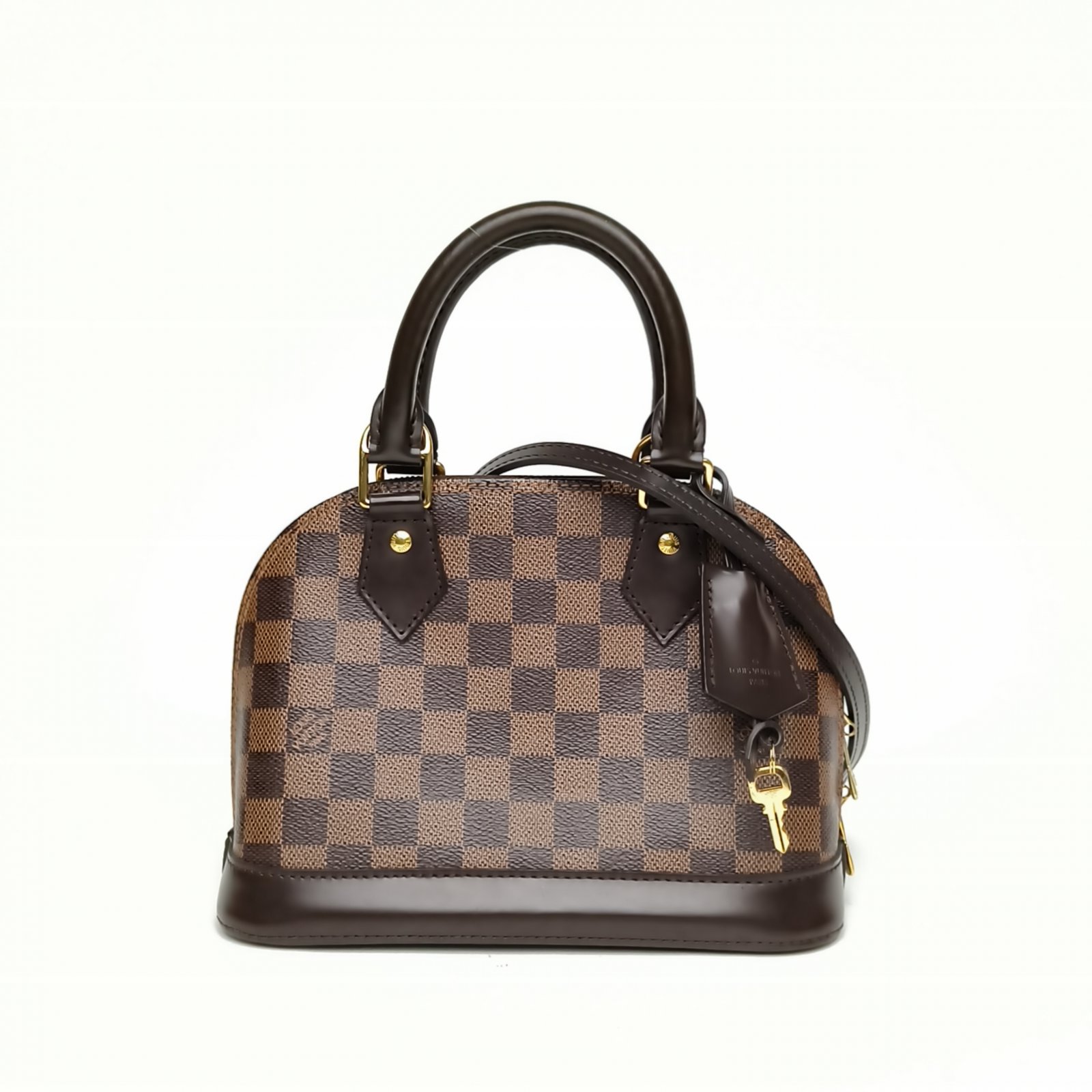 95新 LouisVuitton/路易威登 【黑黑】ALMA 贝壳包 BB 棕色棋盘格