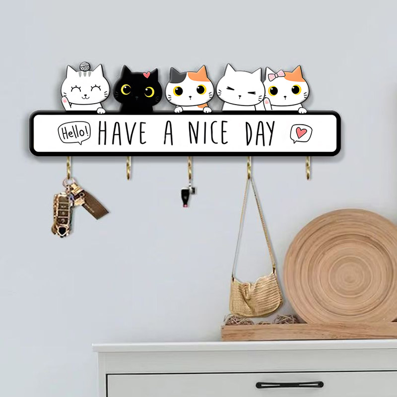D201猫咪挂画钥匙收纳装饰挂钩装饰画卡通玄关免打孔家居福利11