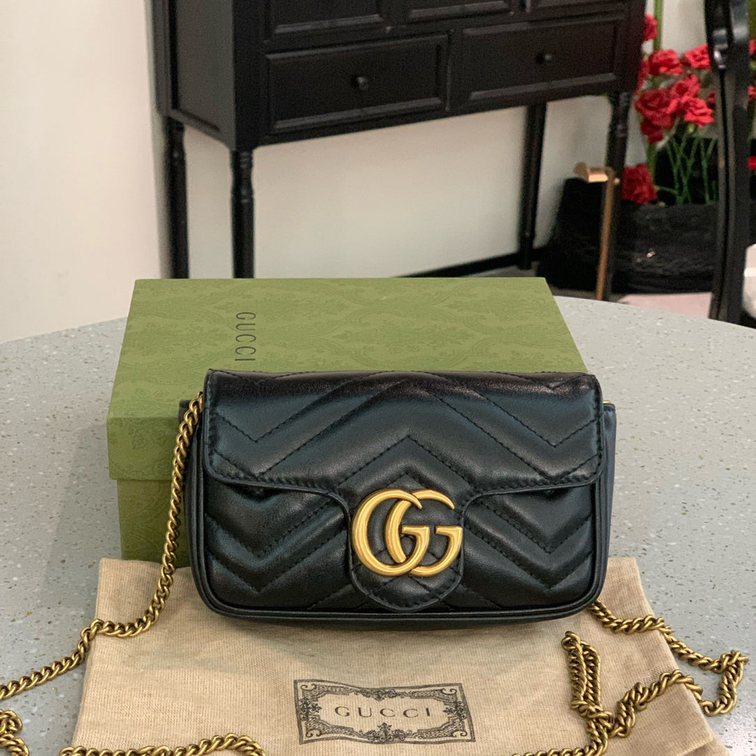 95新 GUCCI/古驰 黑金马蒙mini斜挎包