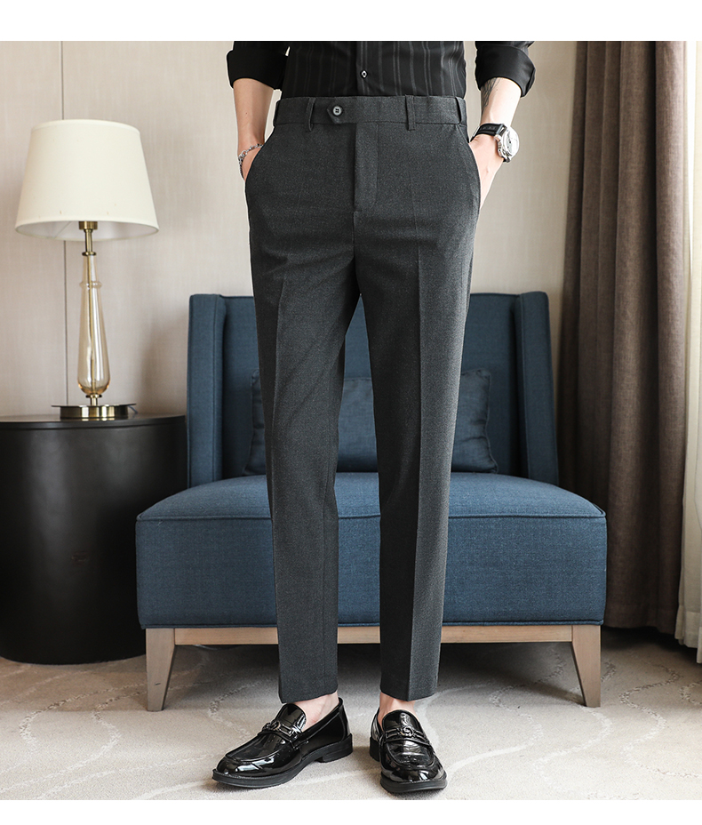 男士青年西裤休闲秋冬垂感英伦风弹力修身西裤直筒西装小脚西装裤