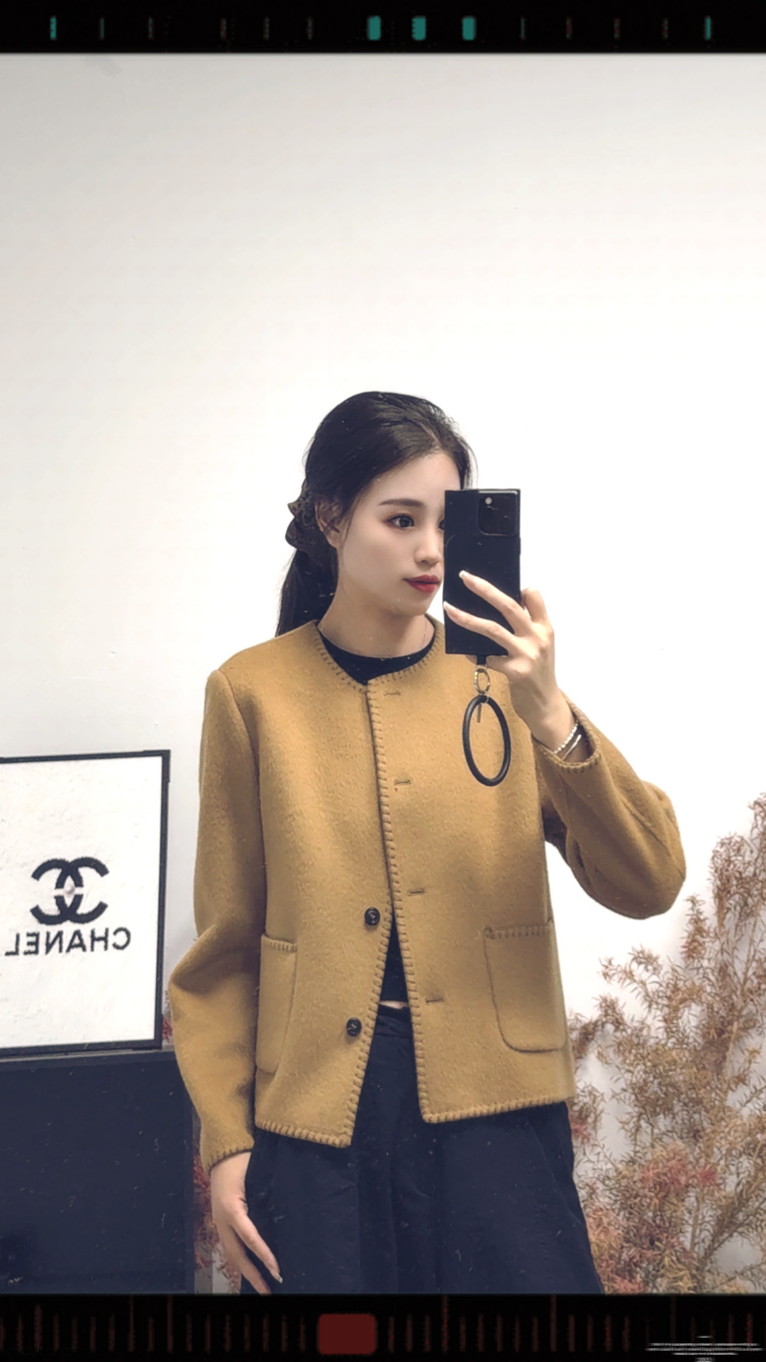 女士双面呢长袖小香风保暖拼接街头羊毛呢外套秋冬羊毛呢时尚大衣