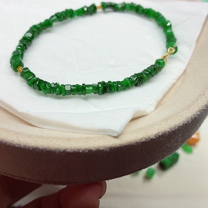 翡翠18K金镶嵌手链天然缅甸翡翠A货